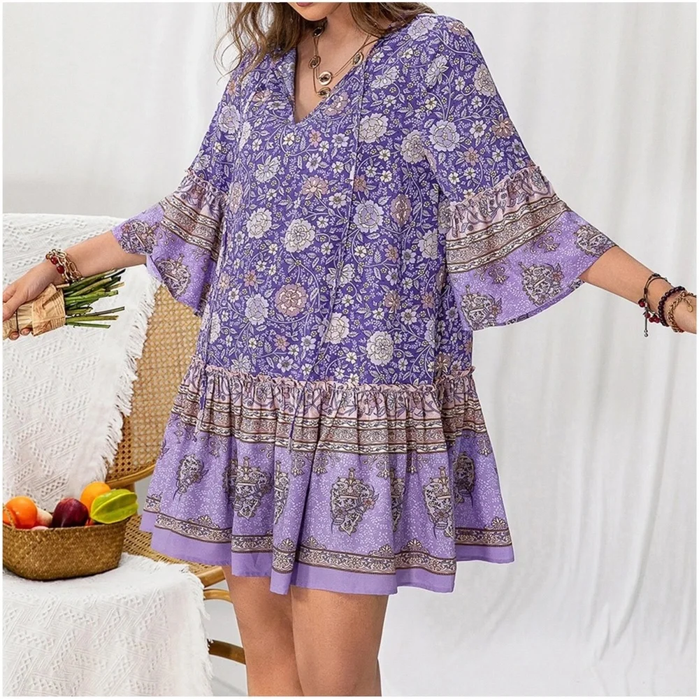 Plus Floral Print Ruffle Sleeve Dress - Picture 3 of 5